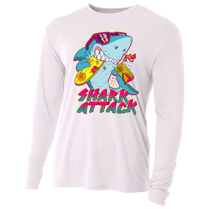 Funny Retro 80s Shark Attack Cooling Performance Long Sleeve Crew