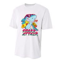 Funny Retro 80s Shark Attack Youth Performance Sprint T-Shirt