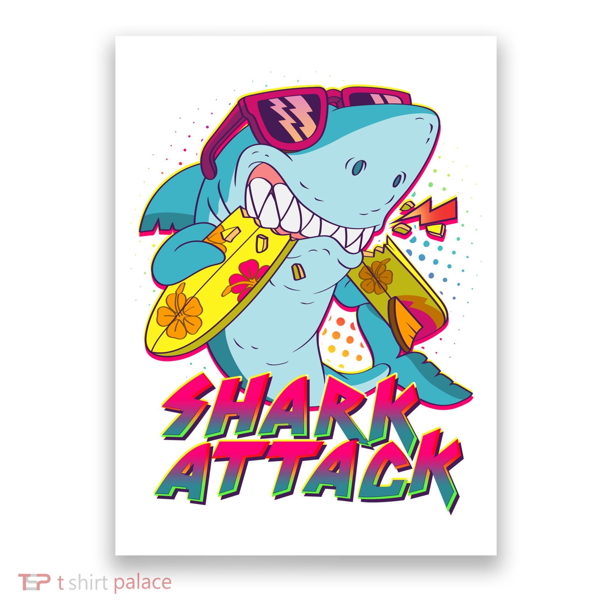 Funny Retro 80s Shark Attack Poster