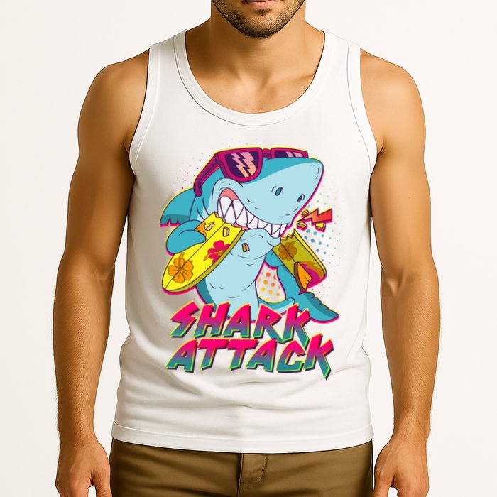 Funny Retro 80s Shark Attack Tank Top