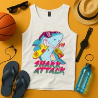 Funny Retro 80s Shark Attack Tank Top