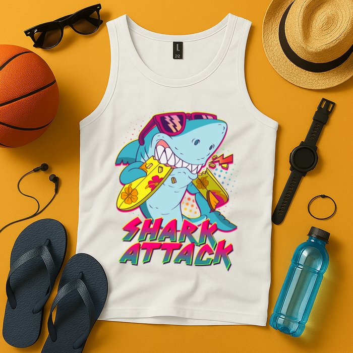 Funny Retro 80s Shark Attack Tank Top