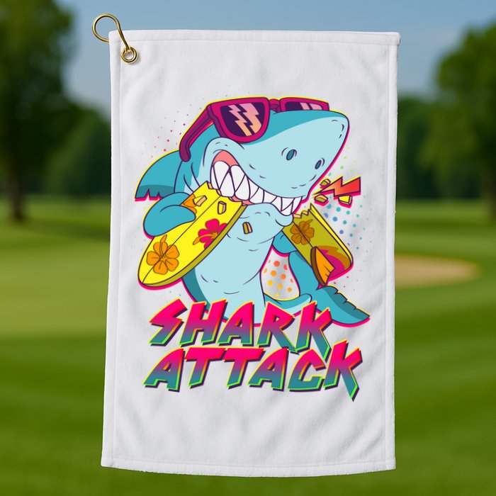 Funny Retro 80s Shark Attack Golf Towel