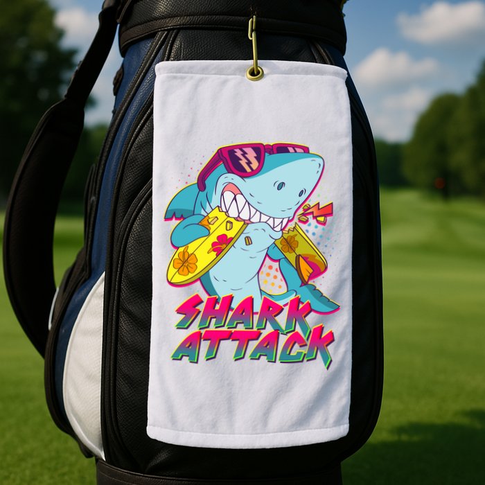 Funny Retro 80s Shark Attack Golf Towel