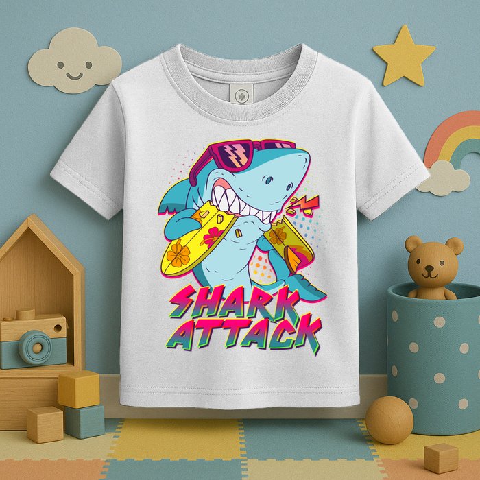 Funny Retro 80s Shark Attack Toddler T-Shirt