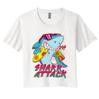 Funny Retro 80s Shark Attack Crop Top