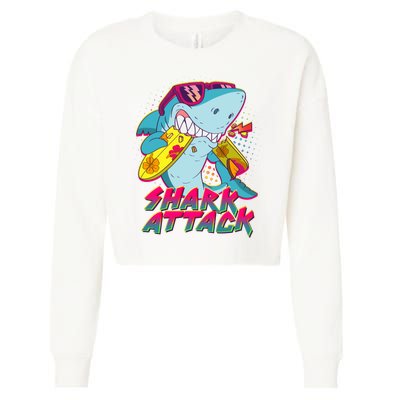 Funny Retro 80s Shark Attack Cropped Pullover Crew