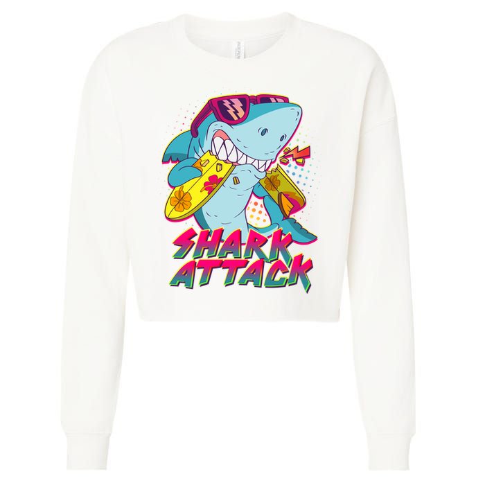 Funny Retro 80s Shark Attack Cropped Pullover Crew