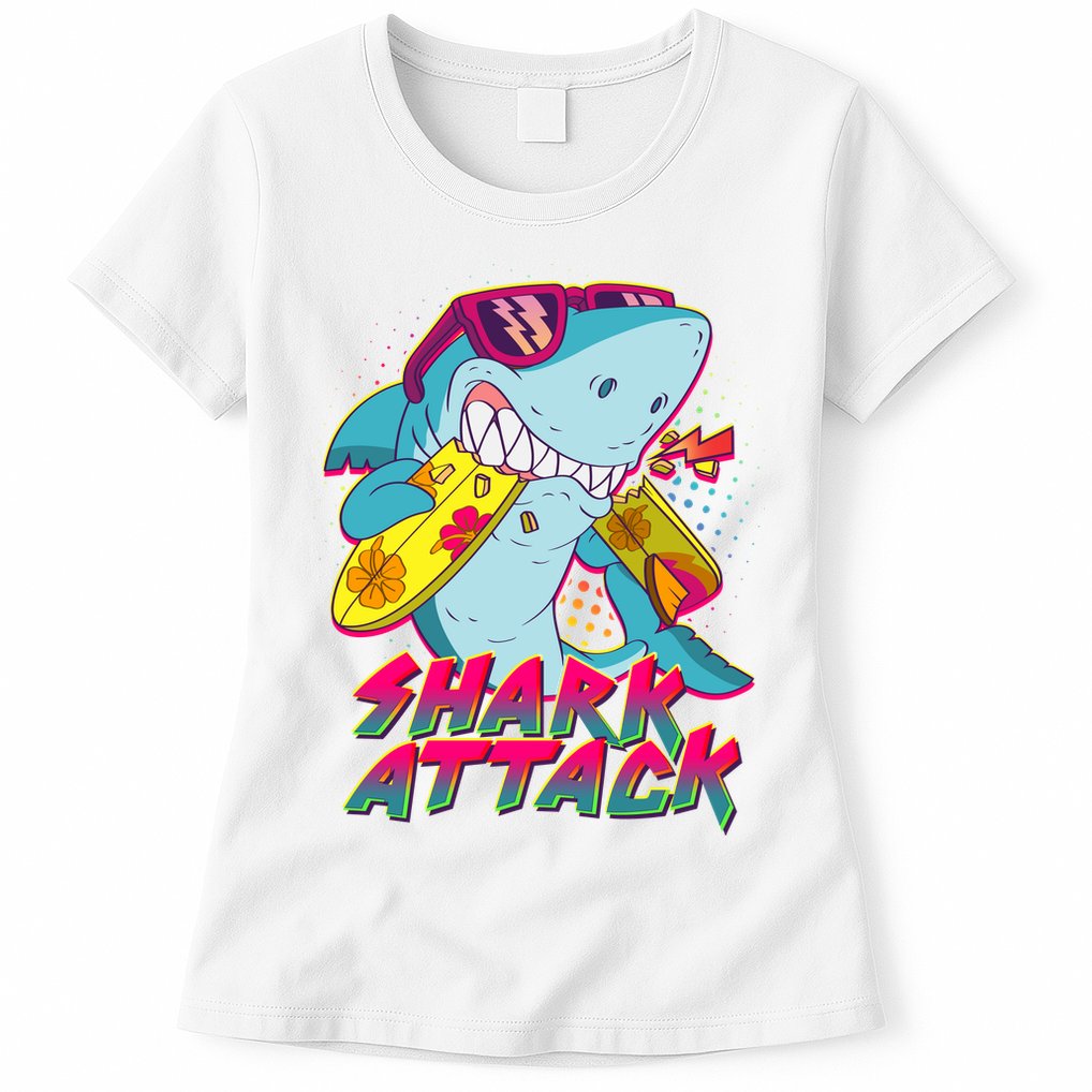Funny Retro 80s Shark Attack Womens T-Shirt