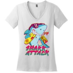 Funny Retro 80s Shark Attack Women's V-Neck T-Shirt