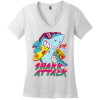 Funny Retro 80s Shark Attack Women's V-Neck T-Shirt