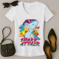 Funny Retro 80s Shark Attack Women's V-Neck T-Shirt