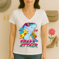 Funny Retro 80s Shark Attack Women's V-Neck T-Shirt