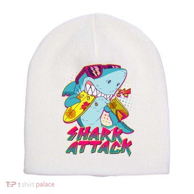 Funny Retro 80s Shark Attack Short Acrylic Beanie