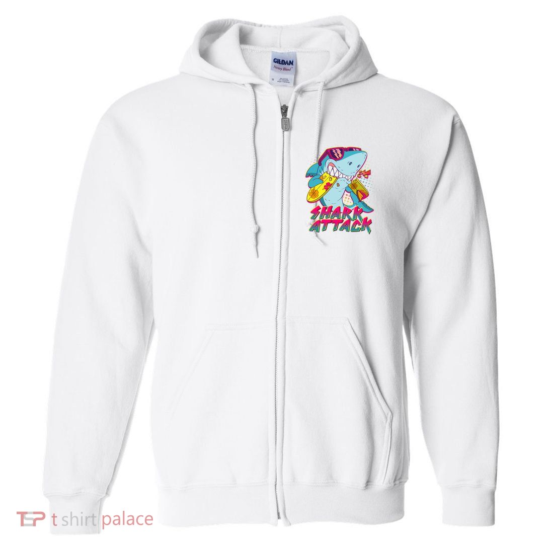 Funny Retro 80s Shark Attack Full Zip Hoodie