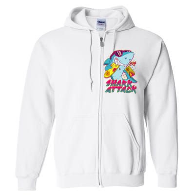 Funny Retro 80s Shark Attack Full Zip Hoodie