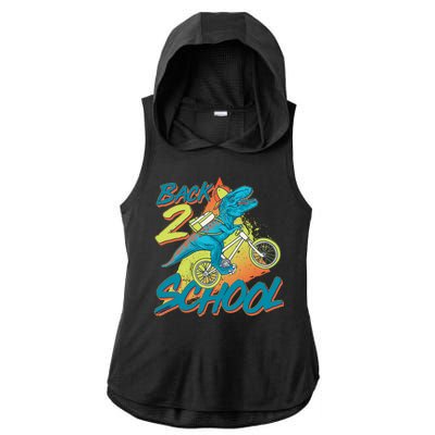 Funny Retro 80's 90's Back To 2 School TRex Dinosaur Bike Ladies PosiCharge Tri-Blend Wicking Draft Hoodie Tank