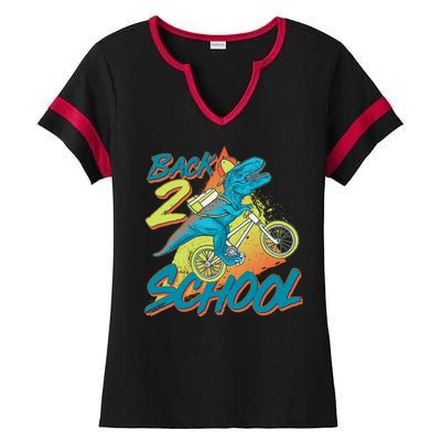 Funny Retro 80's 90's Back To 2 School TRex Dinosaur Bike Ladies Halftime Notch Neck Tee