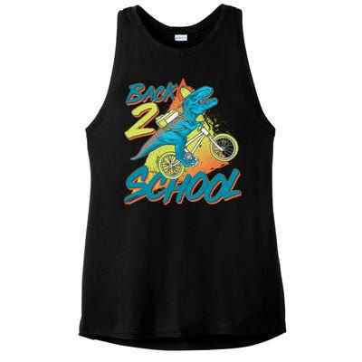 Funny Retro 80's 90's Back To 2 School TRex Dinosaur Bike Ladies PosiCharge Tri-Blend Wicking Tank