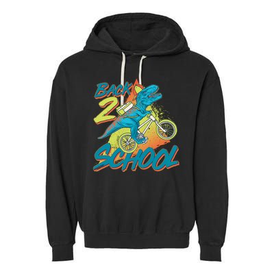 Funny Retro 80's 90's Back To 2 School TRex Dinosaur Bike Garment-Dyed Fleece Hoodie