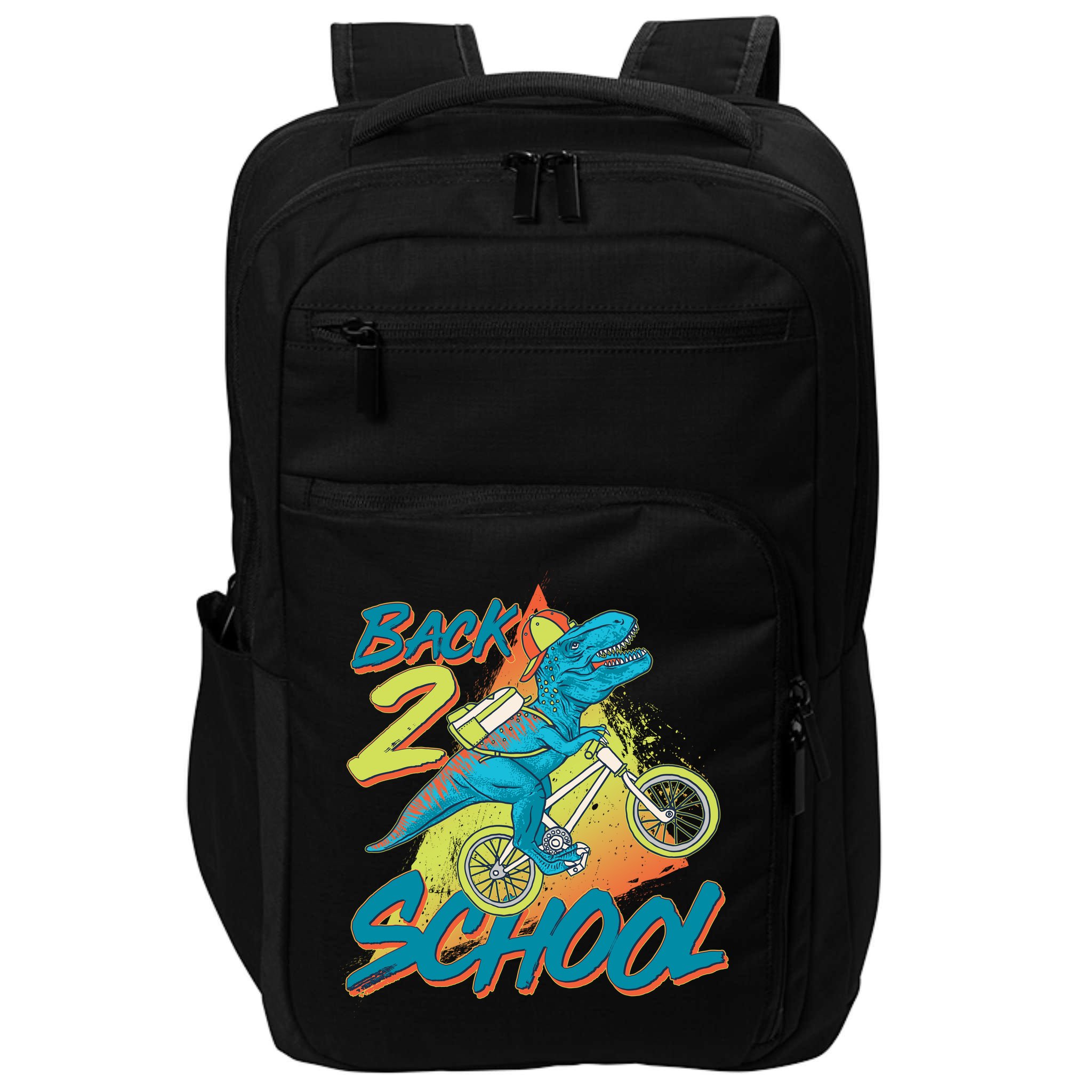 Funny Retro 80's 90's Back To 2 School TRex Dinosaur Bike Impact Tech Backpack