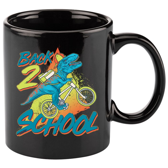 Funny Retro 80's 90's Back To 2 School TRex Dinosaur Bike 11oz C Handle Ceramic Mug