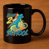 Funny Retro 80's 90's Back To 2 School TRex Dinosaur Bike 11oz C Handle Ceramic Mug