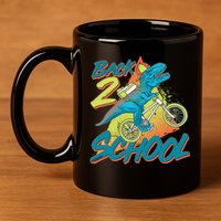 Funny Retro 80's 90's Back To 2 School TRex Dinosaur Bike 11oz C Handle Ceramic Mug