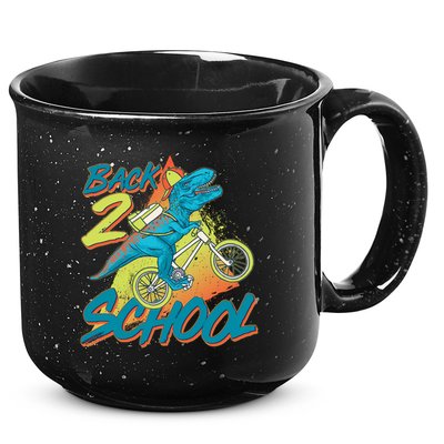 Funny Retro 80's 90's Back To 2 School TRex Dinosaur Bike 15oz Campfire Ceramic Mug