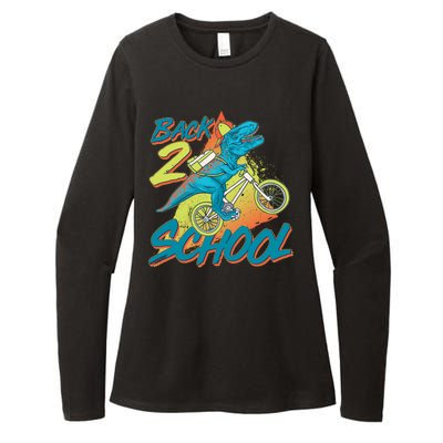 Funny Retro 80's 90's Back To 2 School TRex Dinosaur Bike Womens CVC Long Sleeve Shirt