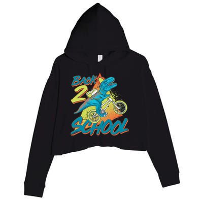 Funny Retro 80's 90's Back To 2 School TRex Dinosaur Bike Crop Fleece Hoodie