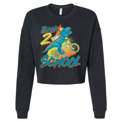 Funny Retro 80's 90's Back To 2 School TRex Dinosaur Bike Cropped Pullover Crew