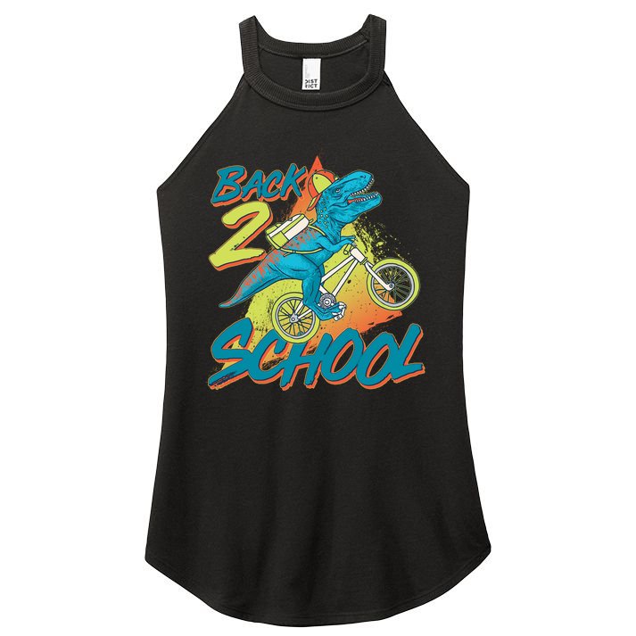 Funny Retro 80's 90's Back To 2 School TRex Dinosaur Bike Women's Perfect Tri Rocker Tank