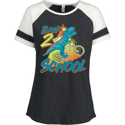 Funny Retro 80's 90's Back To 2 School TRex Dinosaur Bike Enza Ladies Jersey Colorblock Tee