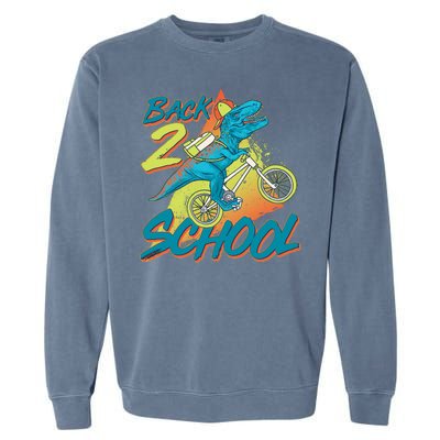 Funny Retro 80's 90's Back To 2 School TRex Dinosaur Bike Garment-Dyed Sweatshirt