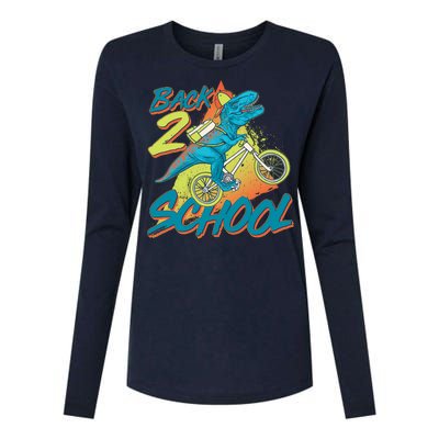 Funny Retro 80's 90's Back To 2 School TRex Dinosaur Bike Womens Cotton Relaxed Long Sleeve T-Shirt