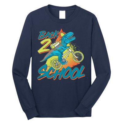 Funny Retro 80's 90's Back To 2 School TRex Dinosaur Bike Long Sleeve Shirt