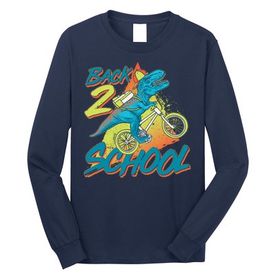 Funny Retro 80's 90's Back To 2 School TRex Dinosaur Bike Long Sleeve Shirt