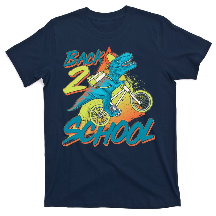 Funny Retro 80's 90's Back To 2 School TRex Dinosaur Bike T-Shirt