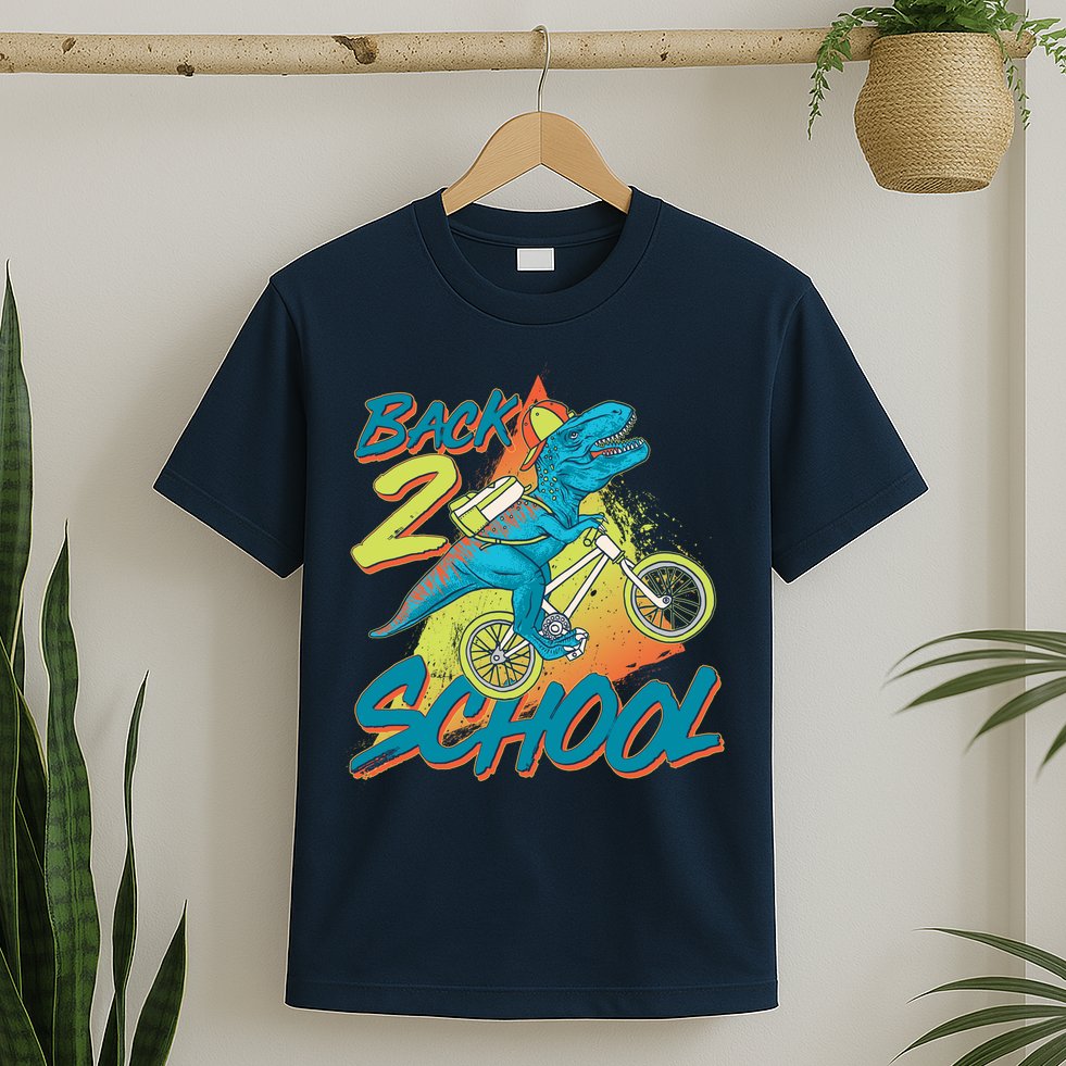 Funny Retro 80's 90's Back To 2 School TRex Dinosaur Bike T-Shirt
