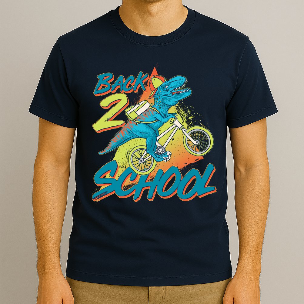 Funny Retro 80's 90's Back To 2 School TRex Dinosaur Bike T-Shirt