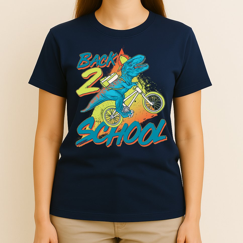 Funny Retro 80's 90's Back To 2 School TRex Dinosaur Bike T-Shirt