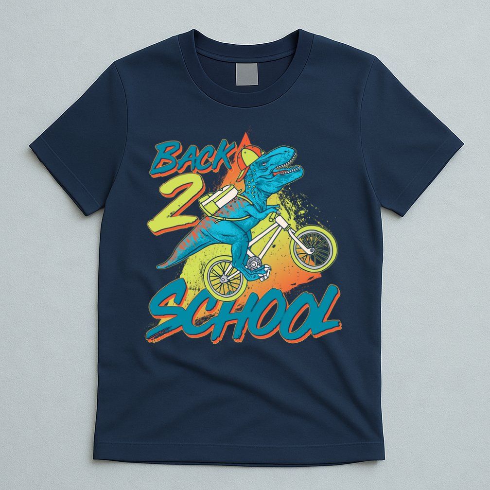 Funny Retro 80's 90's Back To 2 School TRex Dinosaur Bike T-Shirt