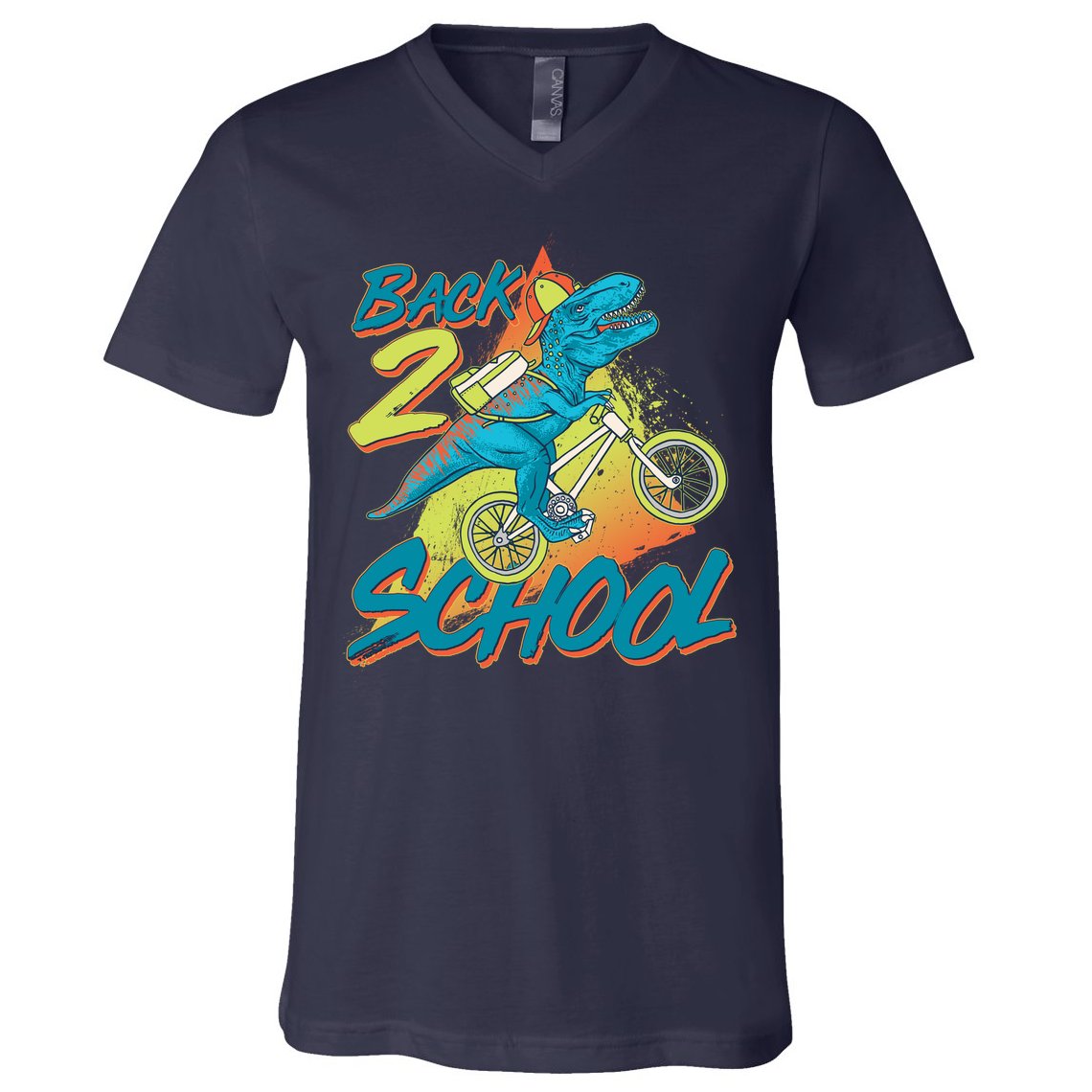 Funny Retro 80's 90's Back To 2 School TRex Dinosaur Bike V-Neck T-Shirt