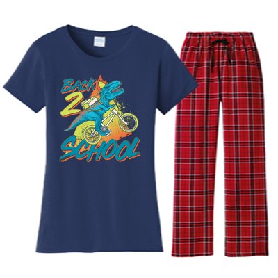 Funny Retro 80's 90's Back To 2 School TRex Dinosaur Bike Women's Flannel Pajama Set