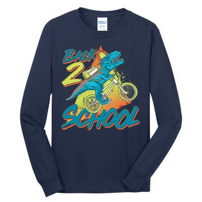 Funny Retro 80's 90's Back To 2 School TRex Dinosaur Bike Tall Long Sleeve T-Shirt