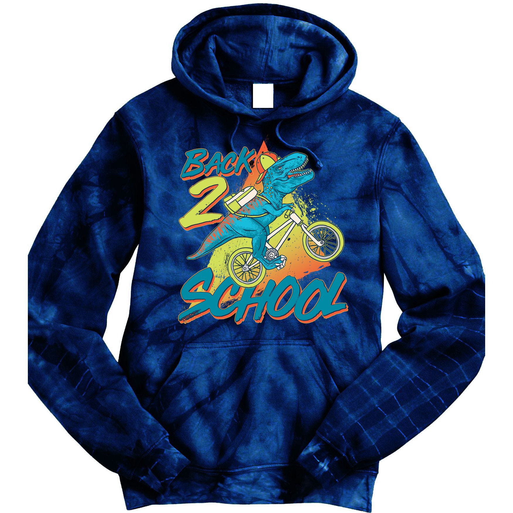 Funny Retro 80's 90's Back To 2 School TRex Dinosaur Bike Tie Dye Hoodie