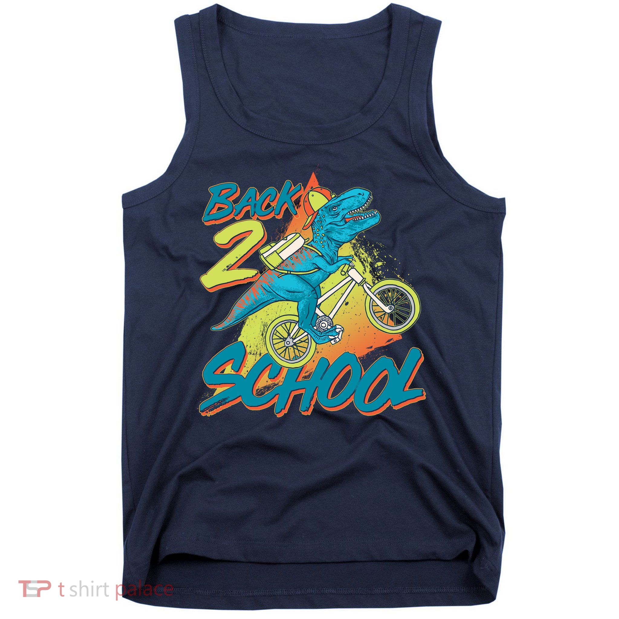 Funny Retro 80's 90's Back To 2 School TRex Dinosaur Bike Tank Top