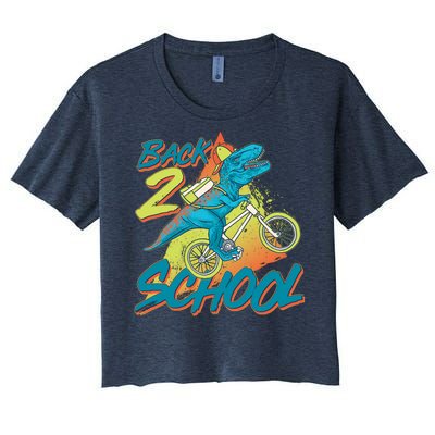 Funny Retro 80's 90's Back To 2 School TRex Dinosaur Bike Women's Crop Top Tee