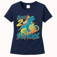 Funny Retro 80's 90's Back To 2 School TRex Dinosaur Bike Womens T-Shirt